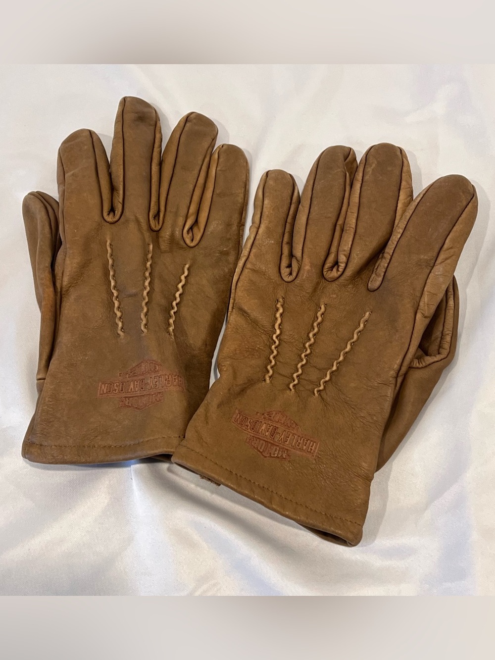 Harley-Davidson Leather Motorcycle Riding Gloves L Cowhide Brown Biker